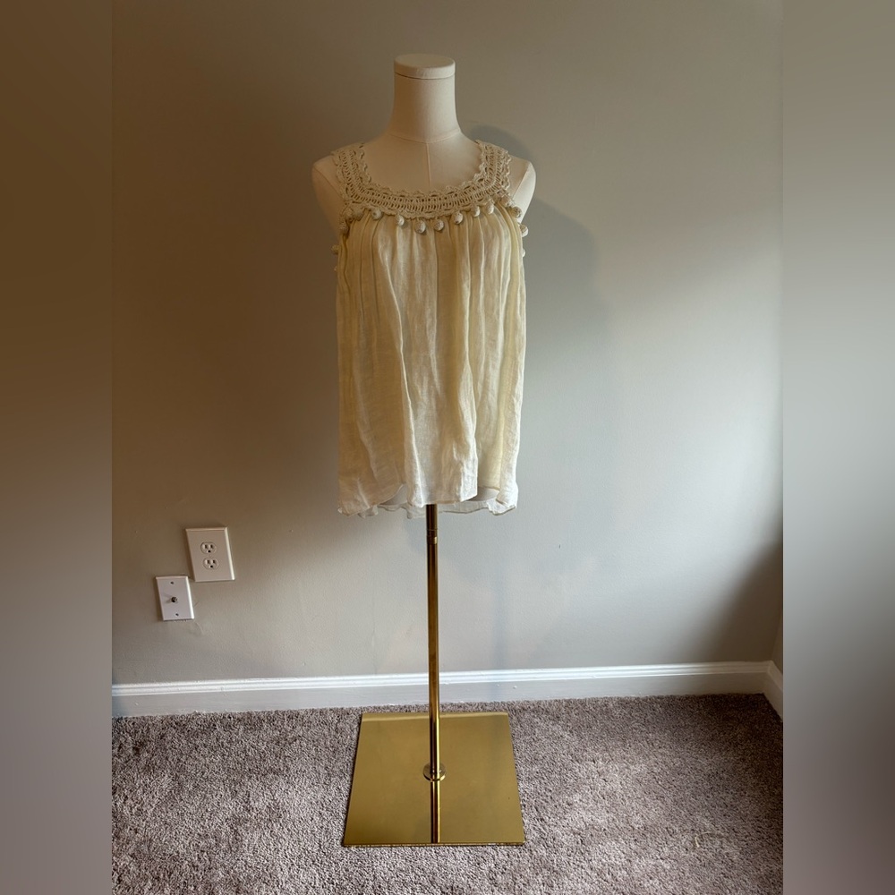 Calypso St Barth Off White Crochet Pom Pom Tank Top Sz Large - Picture 2 of 7